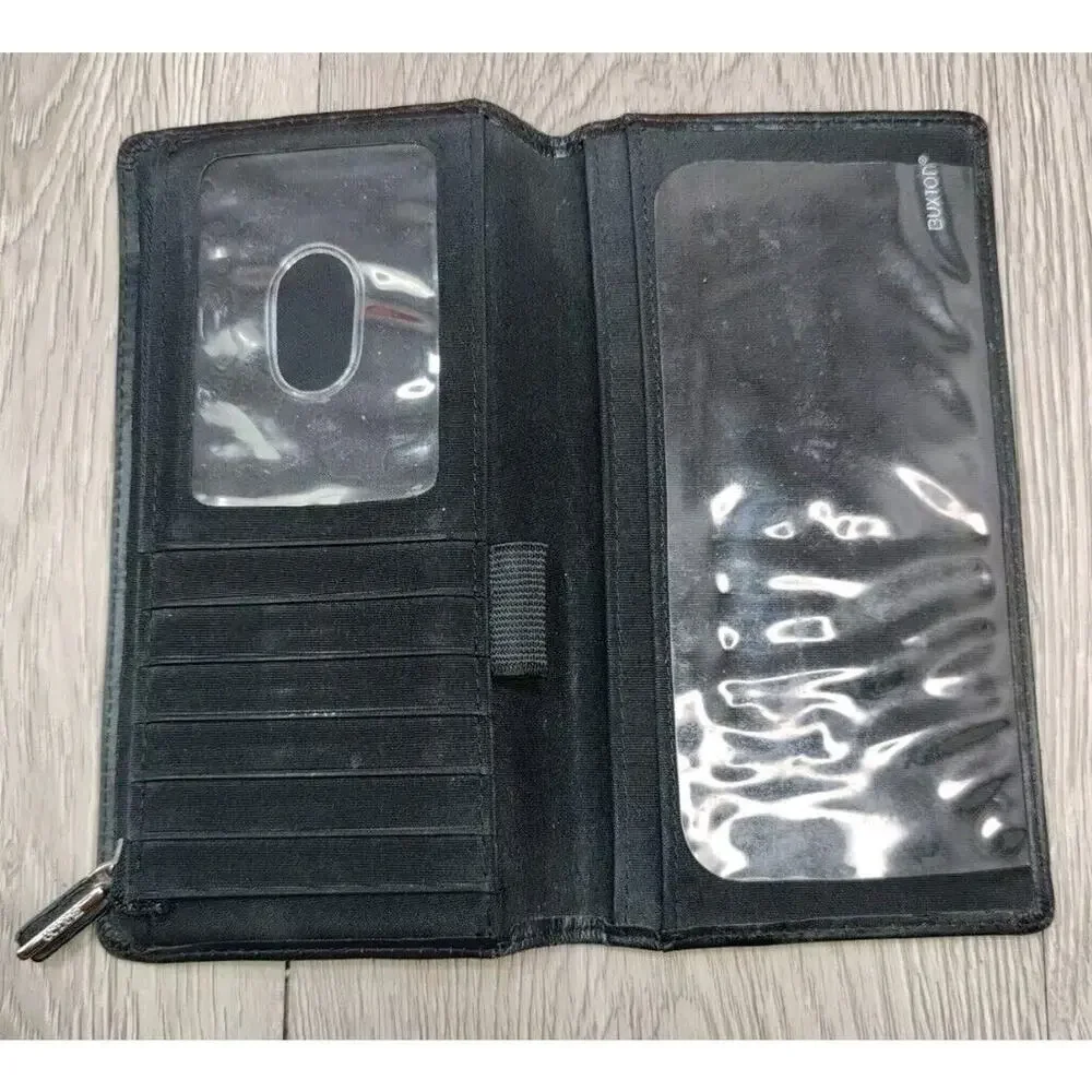 Leather Wallet‎ Women Buxton Black Vintage Top Grain Cowhide Snap Closure